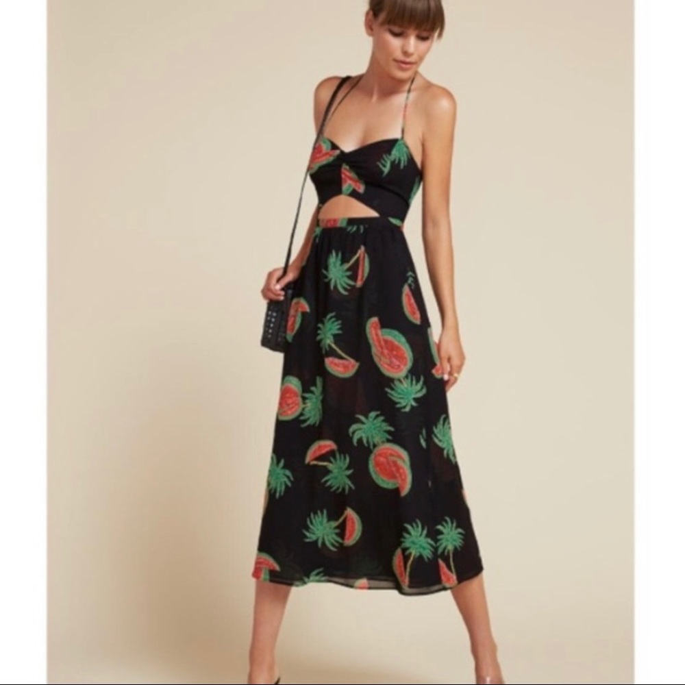 Reformation Addie Watermelon Cut Out Halter Dress